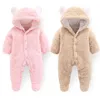 Unisex Bebek Tulum Erkek Kız Flanel Kapşonlu Kış Tulum Yumuşak Sevimli Karikatür Mont Doğan Bebek Bodysuits 220106