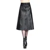 Falda midi de invierno para mujer, falda de cuero PU de cintura alta para primavera, faldas vintage saias de talla grande M-4XL 210331