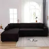 Elastic Corner Sectional Sofa Cover for Living Room 2 3 4 Place Black Solid Color L Shape Protection Chaise Longue Covers 211207