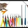 Pet Home & Garden Drop Delivery 2021 11/14 Pcs Interactive Stick Feather Wand With Small Bell Toys Plastic Artificial Colorful Cat Teaser Toy