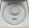 9-10mm Natural South Sea White Pearl Necklace Bracelet Earring Three-piece Set