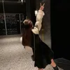 Casual Dresses Vintage Mini Klänning Lolita Kvinnor 2022 Höst Lace Bow Velvet Evening Party Kvinna Kawaii One Piece Korean