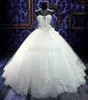 Ball Gown Dresses 2021 Strapless Princess Hand-made Flowers Embroidery Appliques Cathedral Wedding Gowns with Rhinestones