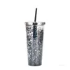 Summer Party Tumblers 24oz Plastic Straw Cup European and American Flash Powder Water Cup Cold Drink Cups T500553