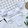 -Selling Ruffles Bikini Solid Färg Badkläder Sexig Biquini Badmassage Bandage Swimsuit 210621
