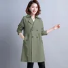 Kobiety Trench Coats jesienne zimowe lapy guziki długie rękawy luźne biuro dama midi kurtki swobodne solidne szerokie pasy wiatrówki 210522