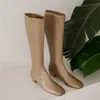 Meotina Kobiety Jazda Buty Buty Prawdziwej Skóry Niski Heel Długie Buty Zip Square Toe Grube Obcasy Długie buty Kobieta Jesień 34-43 210520