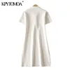 Women Chic Fashion Faux Pearl Buttons Knitted Mini Dress Short Sleeve Stretch Slim Female Mujer 210420