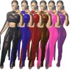 Sheer Mesh Sexy Two Piece Set Femmes Summer Clubwear Crop Top et Pantalon Set Casual Bandage Bodycon Club Tenues pour les femmes Party X0709