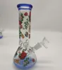 20CM 8 Pouces Premium Blue Tip and bottom Thème Anime Crâne Rouge Narguilé Pipe À Eau Bang Bongs En Verre Avec 14mm Downstem Et Bol 2 En 1 Prêt à L'emploi