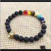 Beaded, Strands Bracelets Jewelry Drop Delivery 2021 Fashion 8Mm Natural Lava Rock Beads Volcano Tiger Eye Laips Amethyst With Seven Color St