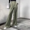 Maxi Pants For Women High Waist Zipper Pocket Summer Vintage Street Wear Long Trouser Glossy Satin Elegant Pant 210915