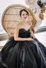 Black Githic Ball Gown Wedding Dresses 2021 Crystals Beaded Sweetheart Neckline Lace Applique Chapel Train Satin Custom Made Vestido de novia