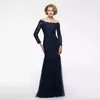 Lace Mermaid Mother of the Bride Dresses 2022 with Long Sleeves Appliques Beaded Floor Length Formal Evening Gowns