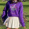 Colysmo Crewneck Sweatshirt Purple Floral Lange Mouw Pullovers Geborduurde Hoodie Casual Streetwear Fall Dameskleding 210527