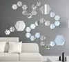 12pcs / set 3D hexágono espelho adesivo acrílico decoração parede decoração de casa acessórios para sala de estar arte de parede adesivos