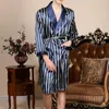 Мужские пижамы мужские Silk Satin Pajamas Pajama Pajamas халат длинные рукава халат кимоно полосатый ночной халат