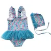 Flicka baddräkt en bit barn baddräkt simma kostymer barn blomma band bikinis spets bikini + hatt set baddräkt 1-6yrs 210417