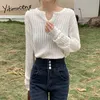 Yitimuceng Blouse Women Cut Out Shirts Long Sleeve Unicolor Black White Spring Summer Korean Fashion Simple Style Tops 210601