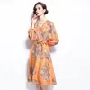 Haut de gamme femmes robe à fleurs lanterne manches tendance 2021 automne nouvelle robe imprimée rétro tempérament dame robes mode décontracté arc robes