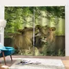 Rideaux Rideaux Belle Po Mode Personnalisé 3D Rideaux Personnalisé Vert Forêt Lion Cortinas