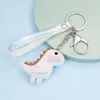 Mignon dessin animé coloré en cuir corde dinosaure poupée porte-clés acrylique charme animal porte-clés sac de voiture pendentif porte-clés pour femmes hommes G1019