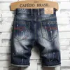 Men's Jeans Men Summer Hole Ripped Denim Short Casual Knee Length Distressed Jean Breeches Graphic Stacked Pantalon Moto Homme