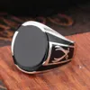Bocai Real 100% S925 S925 Pure Silver Hommes Bague Noir Agate Gemstone Fashion Anneau pour Man 210623