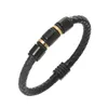 Bangle Fashion Trend Retro Style Braided Leather Black And Gold Steel Ring Exquisite Men's Bracelet Casual Jewelry Gift