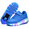 Kids Glowing girls Sneakers with wheels Led Light up Roller Skates Sport Luminous Lighted Shoes for Kids Boys Pink Blue Black X0719