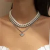 Pendant Necklaces Hip Hop Punk Angel Wing Necklace Set Women's Retro Fashion Imitation Pearl Beaded Girl Glamour Jewelry