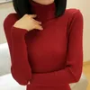PEONFLY Autumn Elastic Long Sleeve Sweaters Female Pullover Turtleneck Women Pullovers Jumper Streetwear Knitted Tops BLACK RED 210914