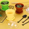 Flower Pot Cake Cups med sked lock glass lådor för bröllop barn födelsedagsfest levererar bakverk bakverk verktyg