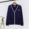 Autumn Winter Little Bee Embroidery Knitted Cardigans Sweater Women Japan Style V-neck Sweet Knitting Top CRRIFLZ 210520