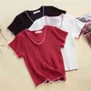 L-4XL mode femmes tricoté t-shirt été col en v haut de gamme blouse Xiaoxiang vent glace soie à manches courtes 210520