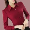 Diseños Verano Mujer Blusa de manga larga Estilo coreano Botones elegantes Camisa roja delgada Oficina Señora Trabajo formal Camisas blancas Top Plu