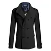 Mens inverno quente cor sólida cor de treshas duplas casacos longos e magros casacos de negócios para homens sobretudo