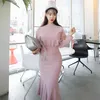 winter harajuku 2 piece sets korean ladies Pink long Sleeve tops and Knitting maxi Skirt Party Suit for women china clothing 210602