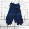 Fingerless Mittens Hats, Scarves & Aessories Fashion Elegant Female Wool Touch Screen Winter Women Warm Cashmere Fl Finger Leather Bow Dotte