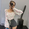 Retro Style Polka Dot Square Collar Wrapped Bubble Sleeve Shirt Sexy Chic Female Shirts Elegant Short Top Blouse 13314 210521