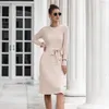 Moda Kanat İnci Kazak Elbise Kadın Örme Midi Ofis Sonbahar Kış Zarif Siyah Temel Casual 210427