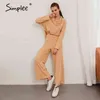 Elegante sólido manga comprida mulheres jumpsuit de duas peças outono inverno bolso casual verão senhoras festa jumpsuits 210414