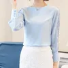 Långärmad Blusas Mujer de Moda Ladies Kontorskjortor Koreanska Lace Hollow Out Kvinnor Top White Chiffon Blouses 821F 210420