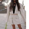 MSFFYCY Summer Skirs Set Kvinnor Elegant Långärmad Loose Blazer High Waist A-Line Mini Skirt Suits Mujer Two Piece Set 210604
