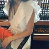 Kore Chic Mizaç Beyaz V Boyun Uçan Kol Bluz Kadın Pileli Ince Bel Ruffled Hem Bebek Gömlekleri Blusas Mujer 210610 Tops
