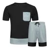 Patchwork Mannen Zomer T-shirt 2 Stuk Set Tops + Shorts Casual Mens Sportkleding O Neck With Pocket Men Losse Trainingspak Sweatsuit 210524