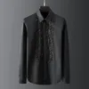 Men's Casual Shirts Black Stone Beaded Geometric metal Men Shirt Long Sleeve Slim Chemise homme High quality Cotton Business Male Dress Shirts