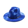 Tie-Dye Mannen Vrouwen Brede Bravel Wol Felt Jazz Fedora Hoeden Britse Stijl Party Formele Panama Cap Herfst Winter Jurk Hat