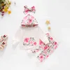 3-24M Flower born Infant Baby Girls Clothes Set Autumn Winter Hooded Sweatshirts Pants Headband Floral Outfits 210515