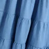 Casual mulher azul cascading ruffles denim mini saia verão moda senhoras manga curta vestidos feminino praia 210515